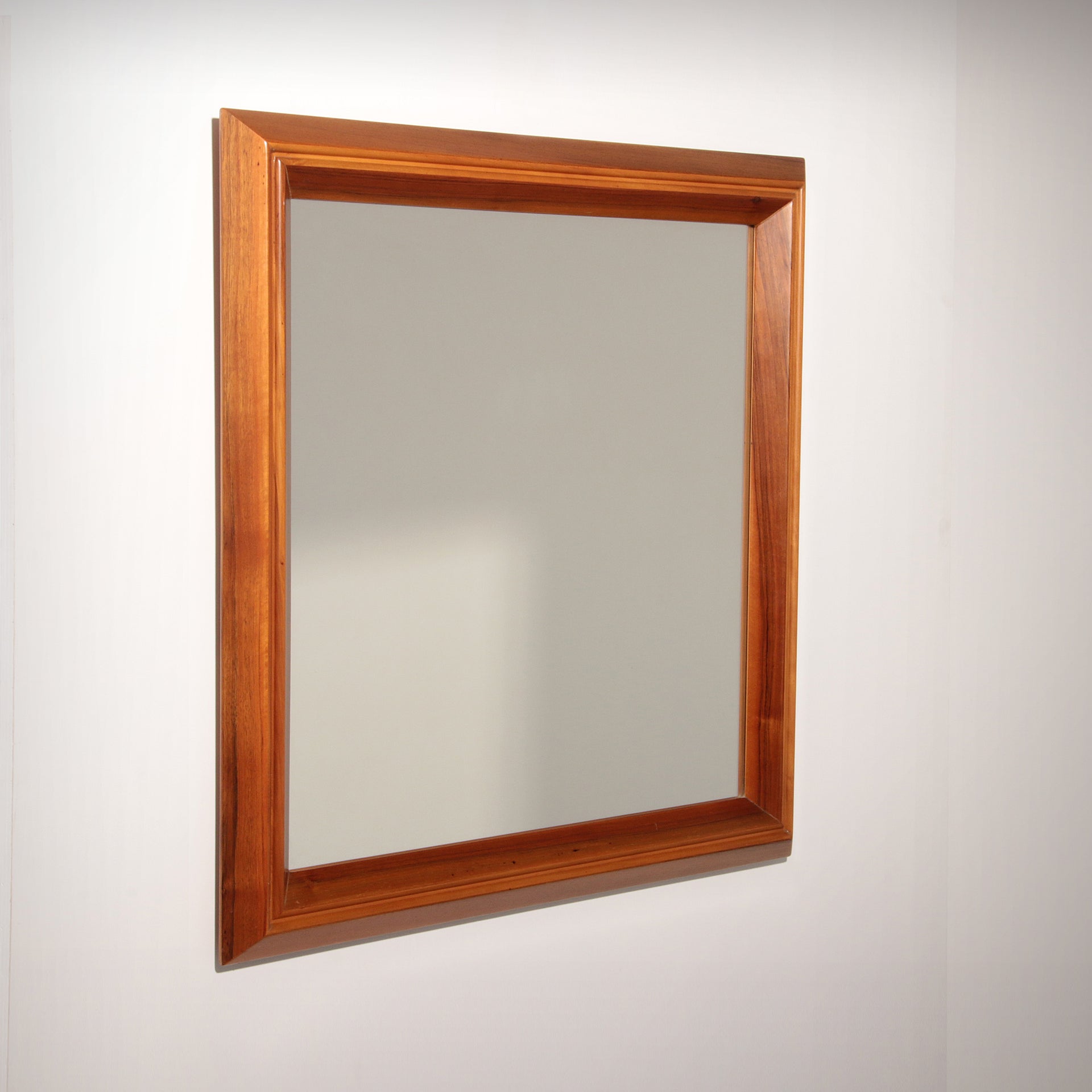 Italian Walnut Wood Square Mirror – Elegant 1970s Design
