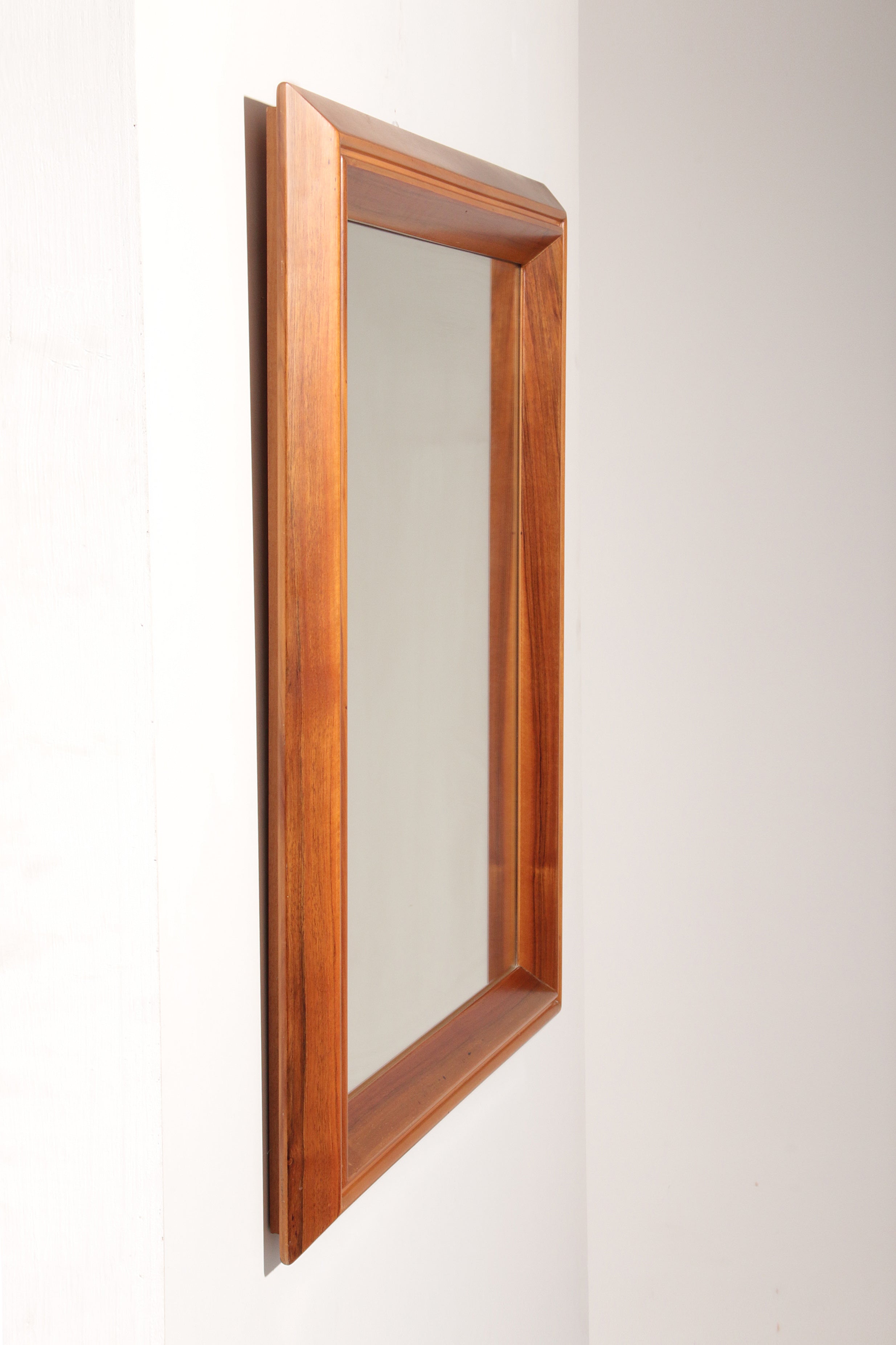 Italian Walnut Wood Square Mirror – Elegant 1970s Design