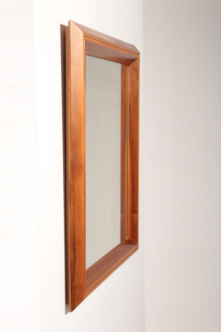 Italian Walnut Wood Square Mirror – Elegant 1970s Design