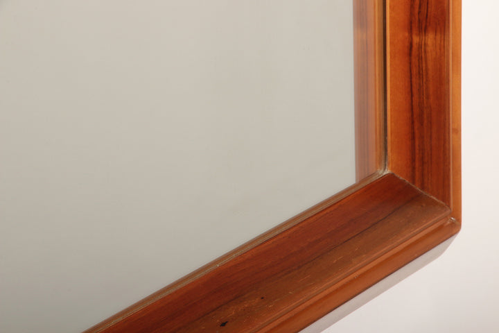 Italian Walnut Wood Square Mirror – Elegant 1970s Design