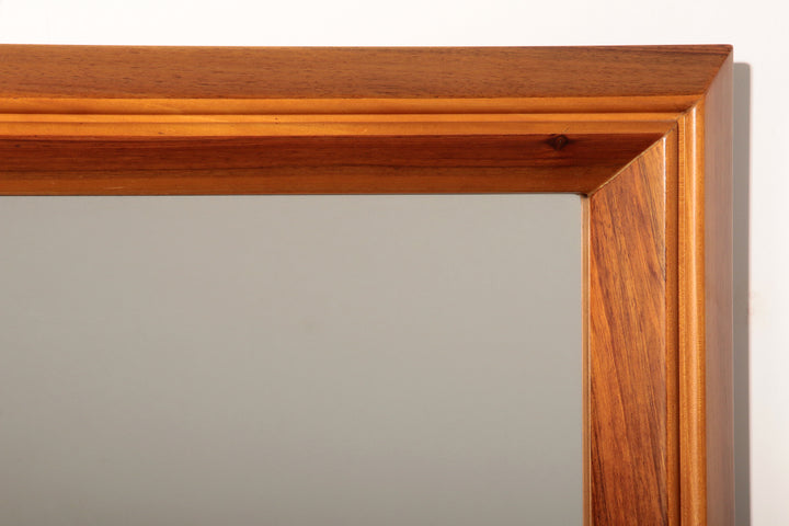 Italian Walnut Wood Square Mirror – Elegant 1970s Design