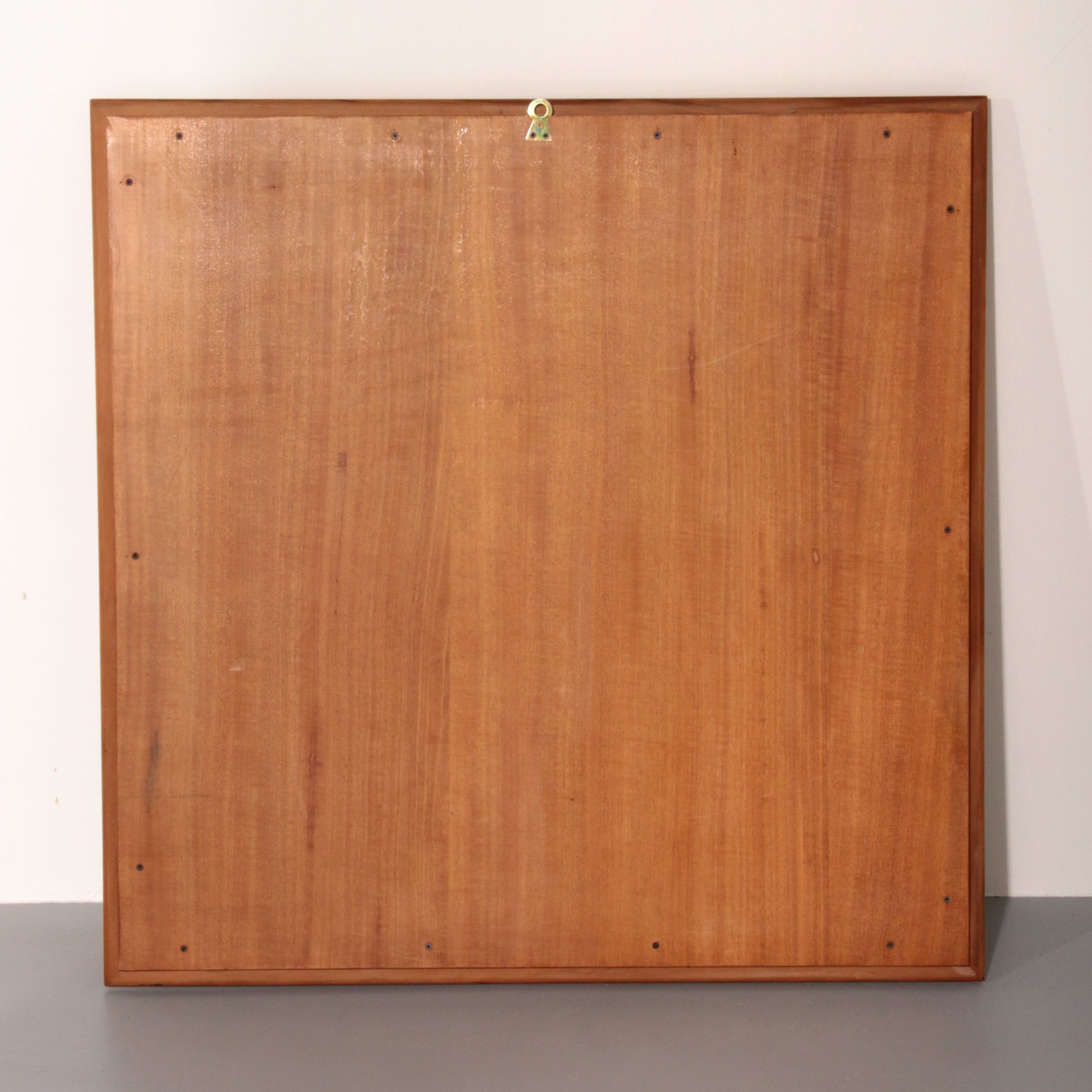 Italian Walnut Wood Square Mirror – Elegant 1970s Design