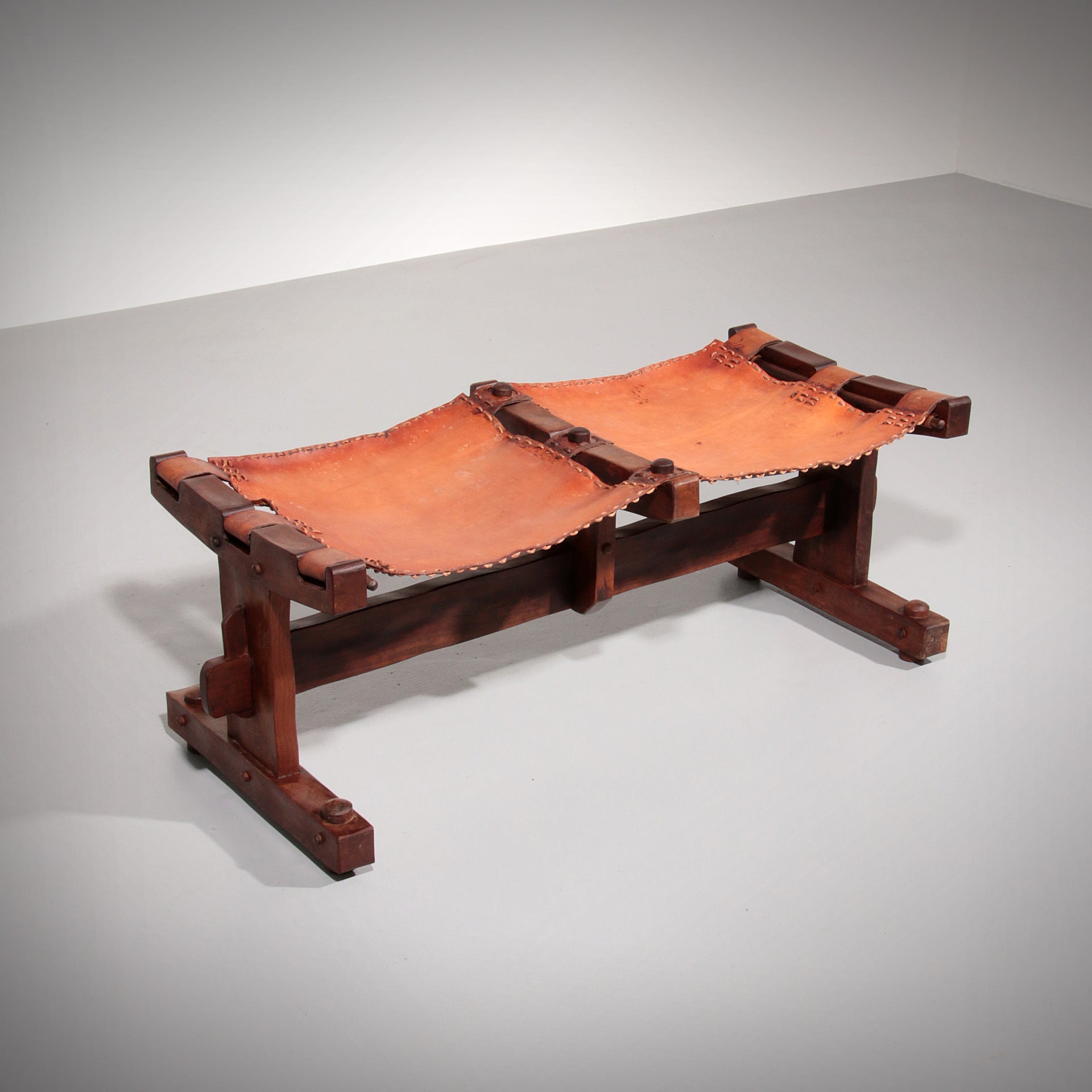 Authentic Brazilian Bench Craftsmanship in Solid Wood and Leather