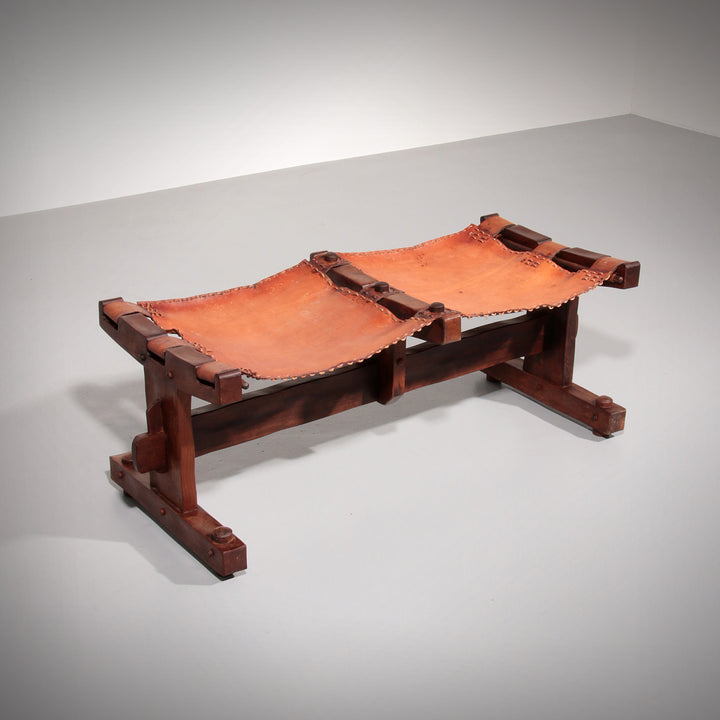 Authentic Brazilian Bench Craftsmanship in Solid Wood and Leather