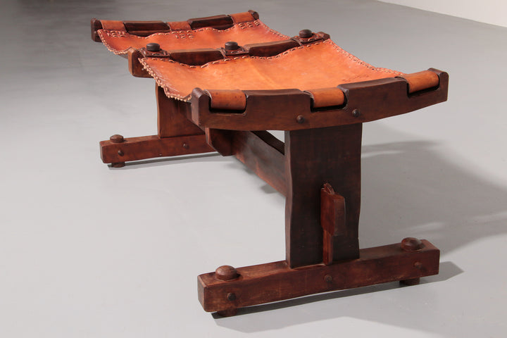 Authentic Brazilian Bench Craftsmanship in Solid Wood and Leather