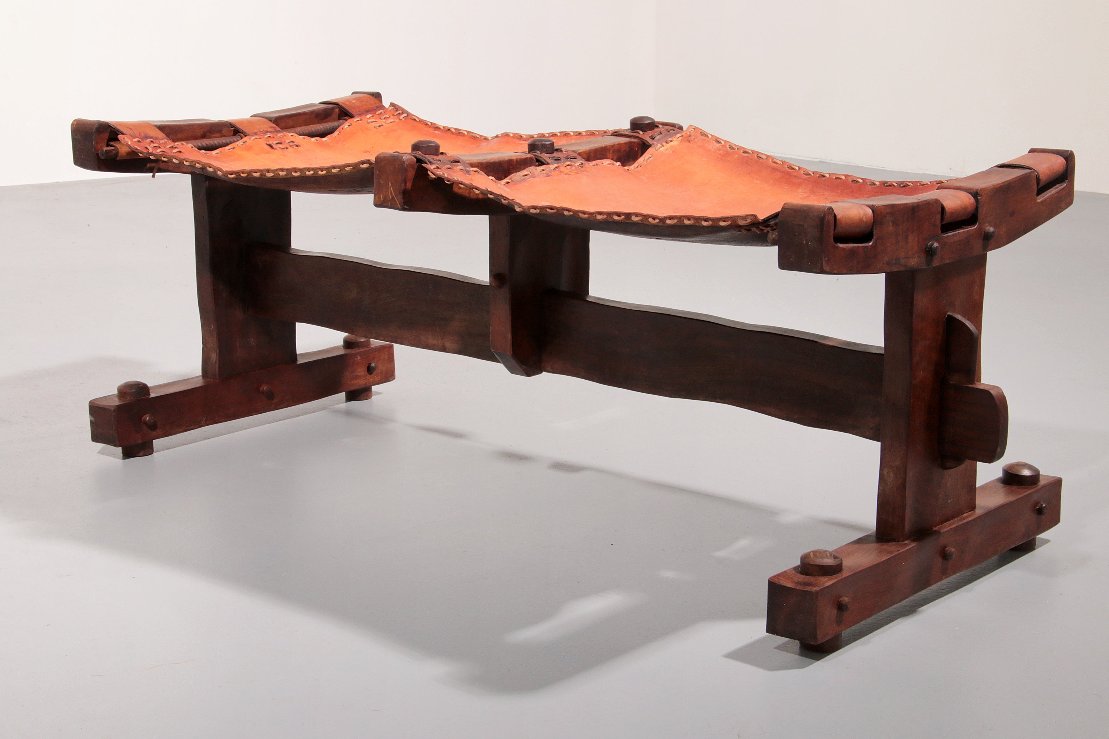 Authentic Brazilian Bench Craftsmanship in Solid Wood and Leather