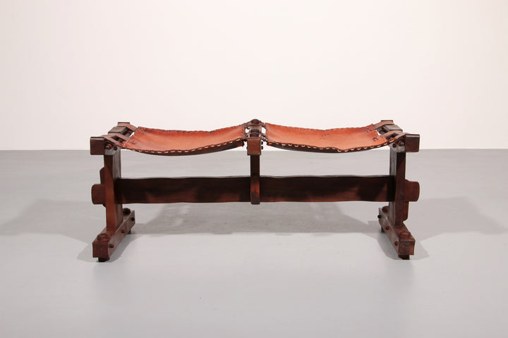 Authentic Brazilian Bench Craftsmanship in Solid Wood and Leather