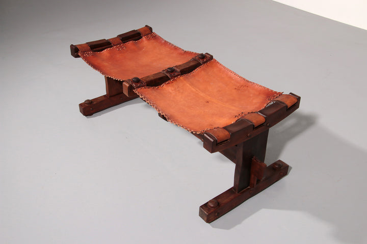 Authentic Brazilian Bench Craftsmanship in Solid Wood and Leather