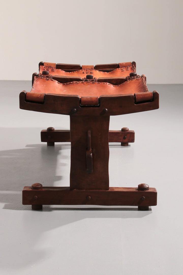 Authentic Brazilian Bench Craftsmanship in Solid Wood and Leather