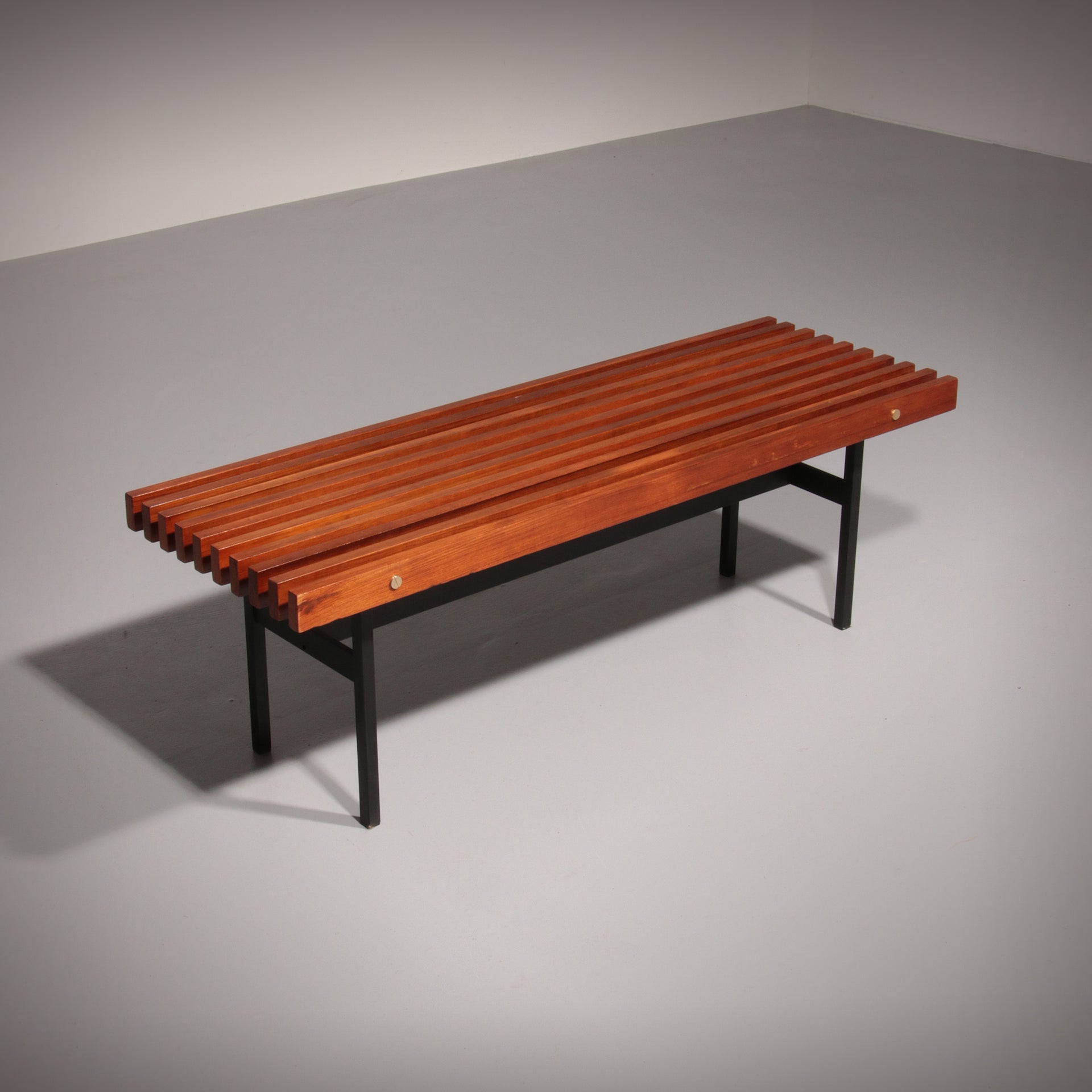 Teakwood and metal bench, Made in Italy, 1970s