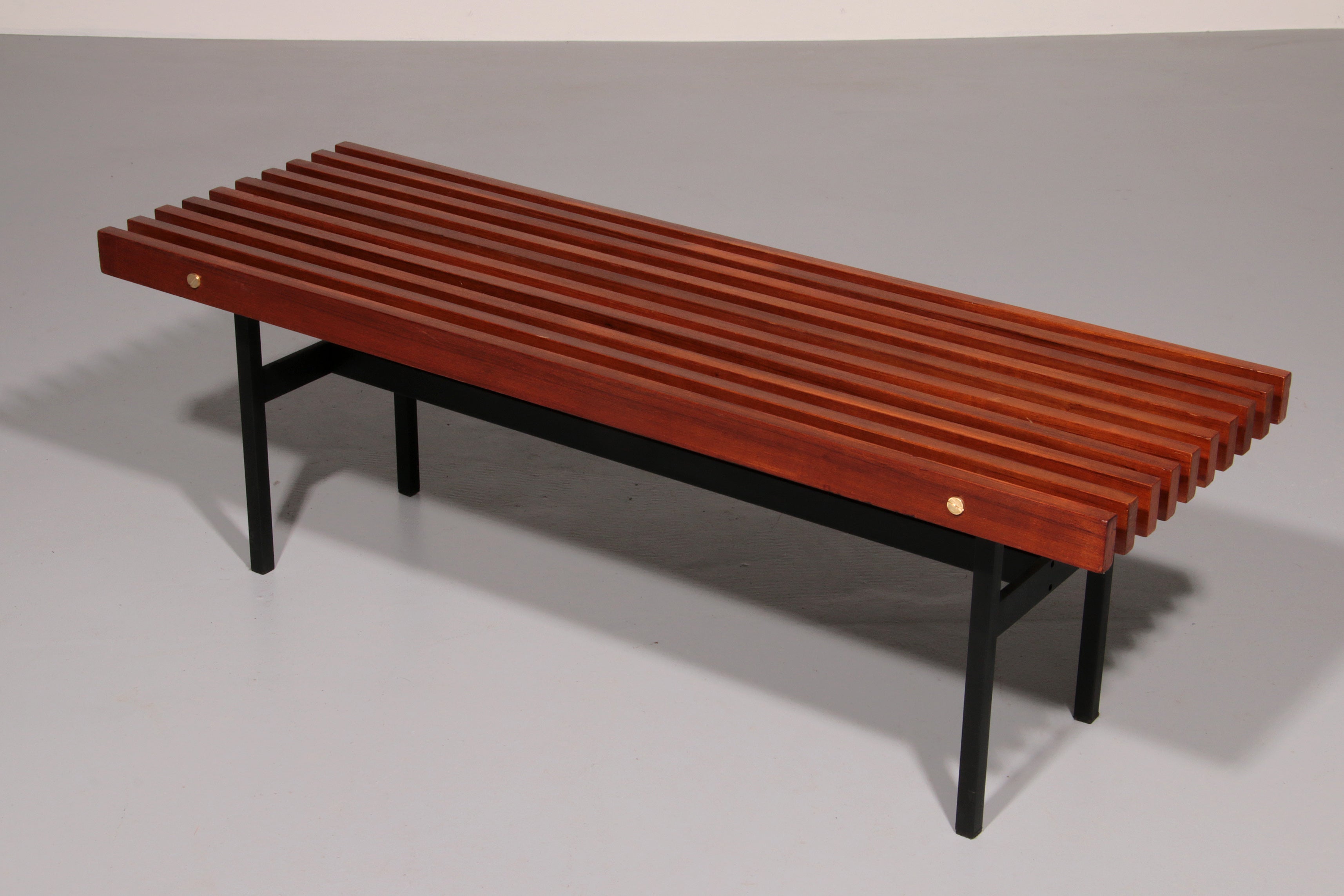 Teakwood and metal bench, Made in Italy, 1970s