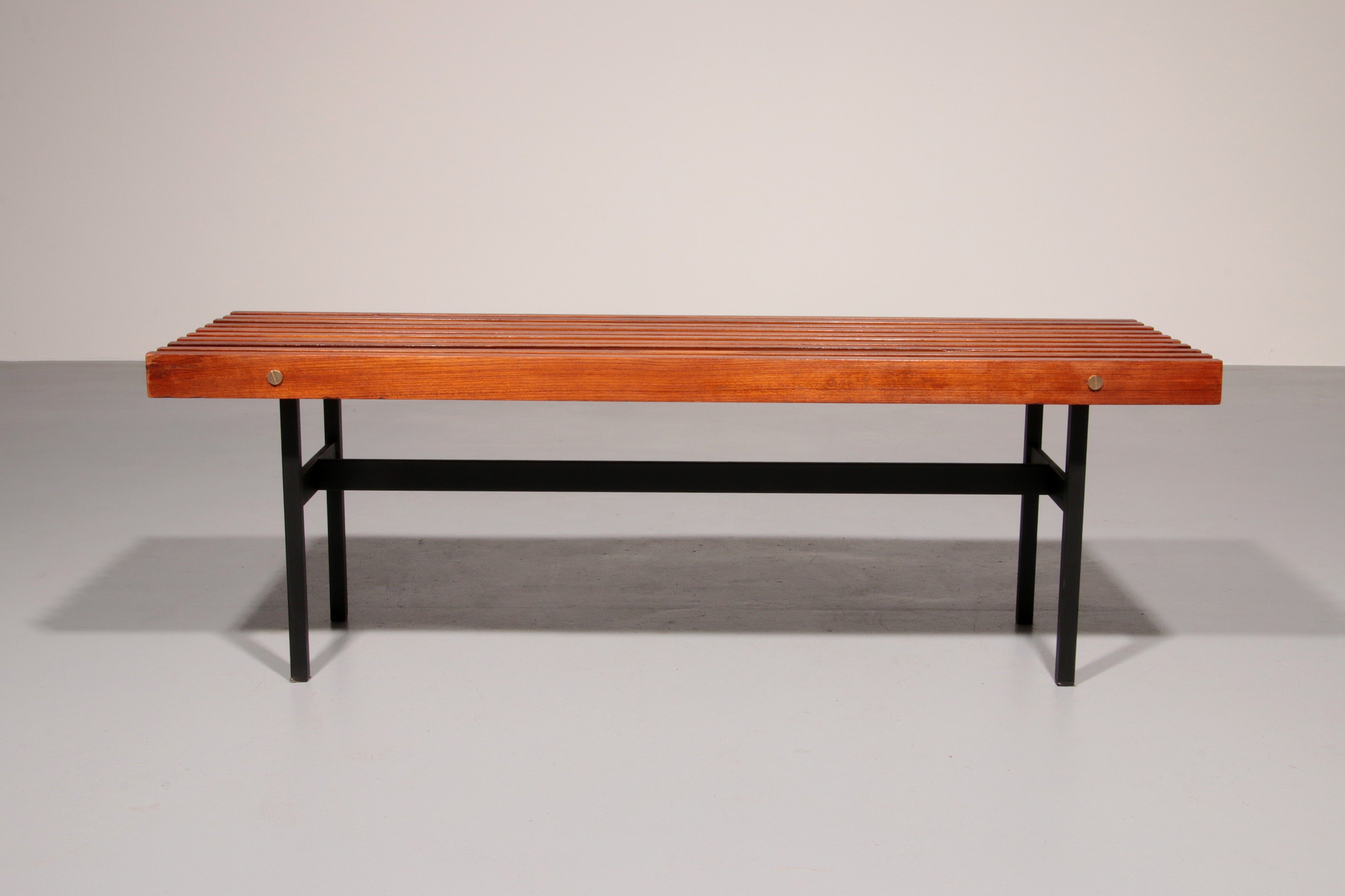Teakwood and metal bench, Made in Italy, 1970s