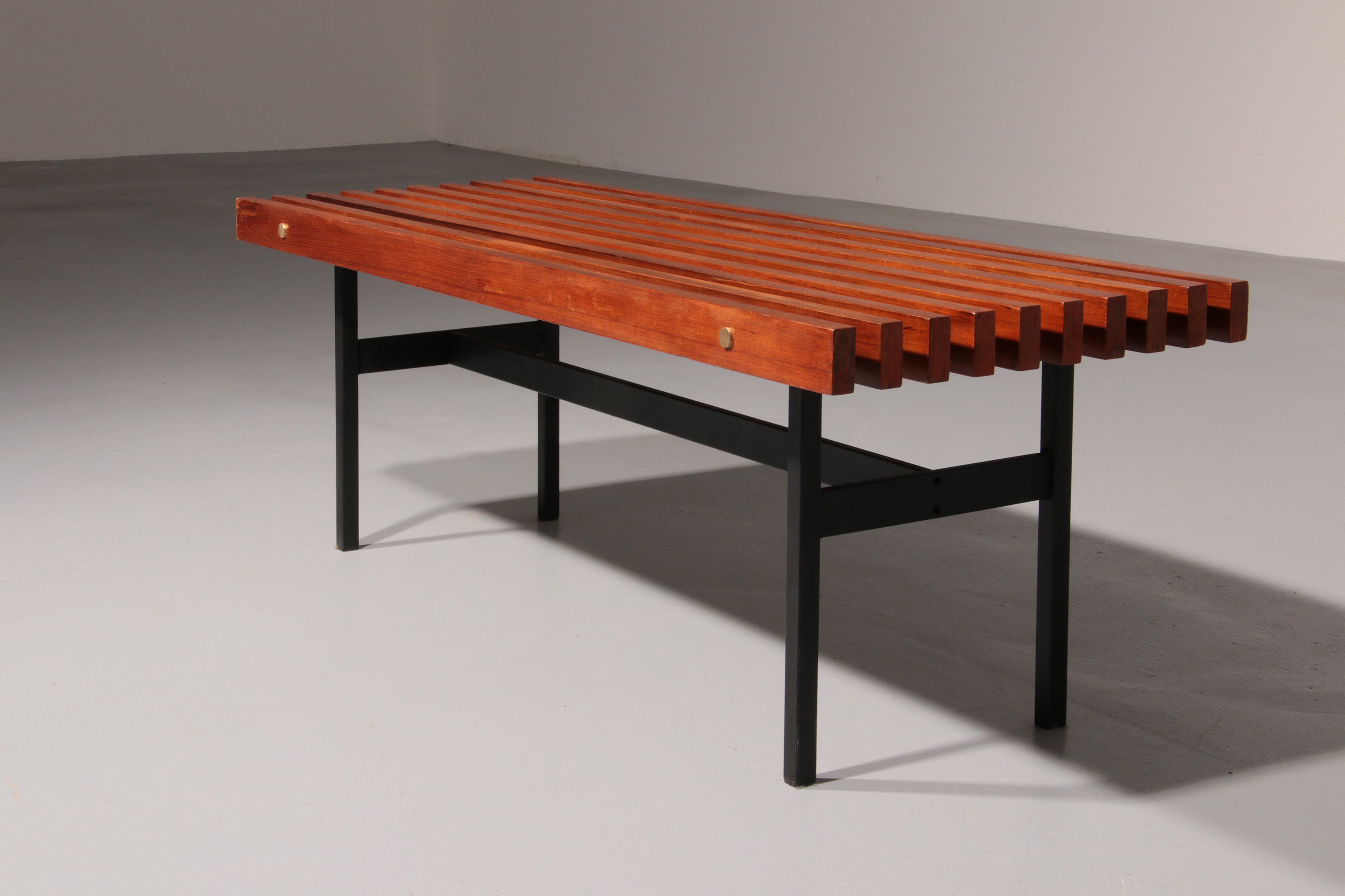 Teakwood and metal bench, Made in Italy, 1970s
