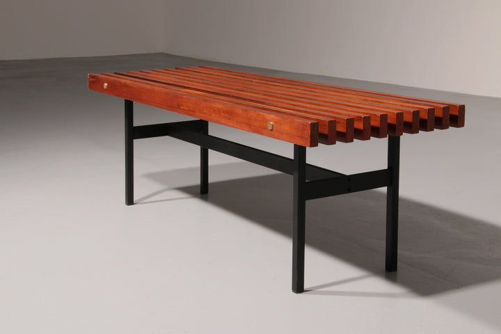 Teakwood and metal bench, Made in Italy, 1970s