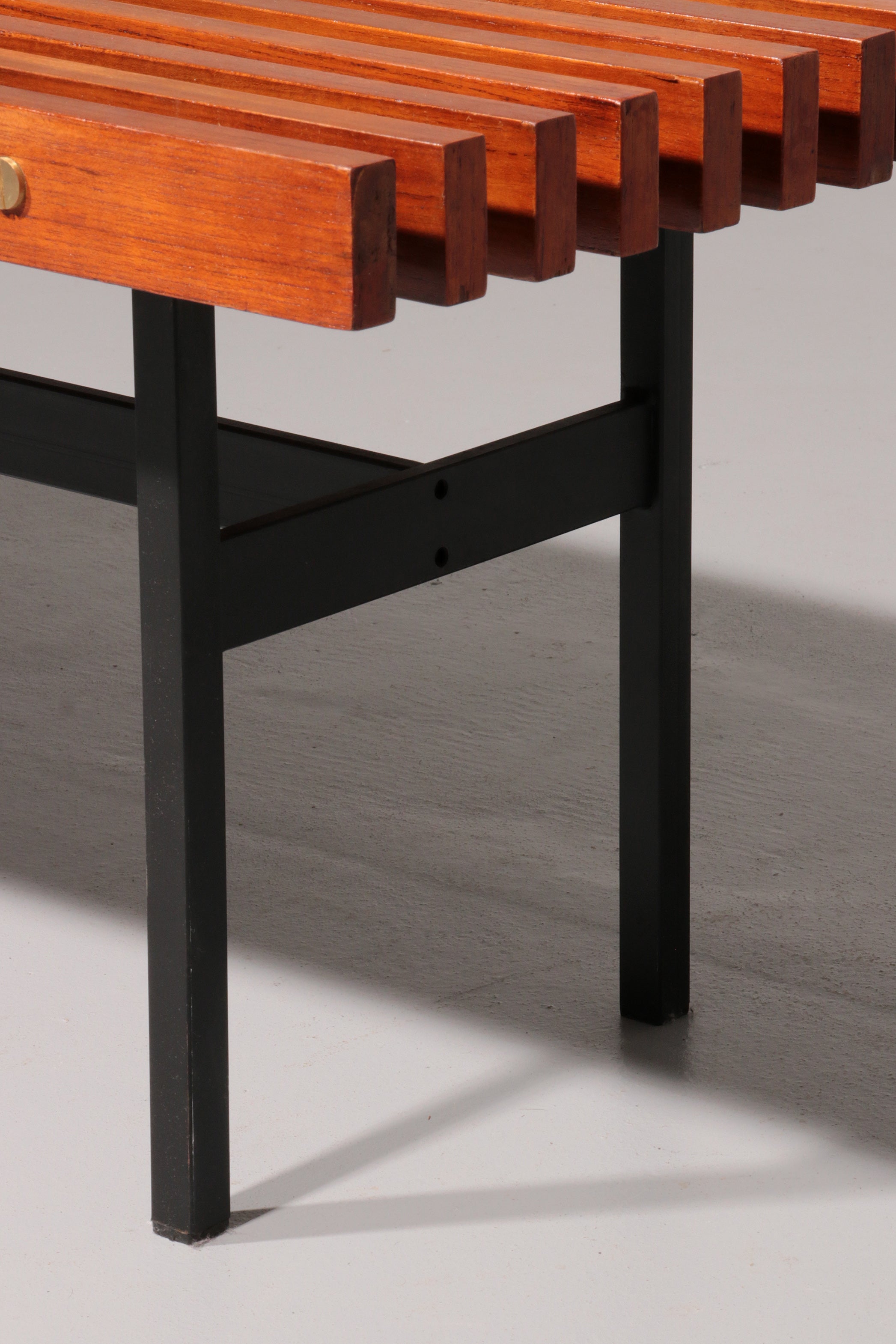 Teakwood and metal bench, Made in Italy, 1970s