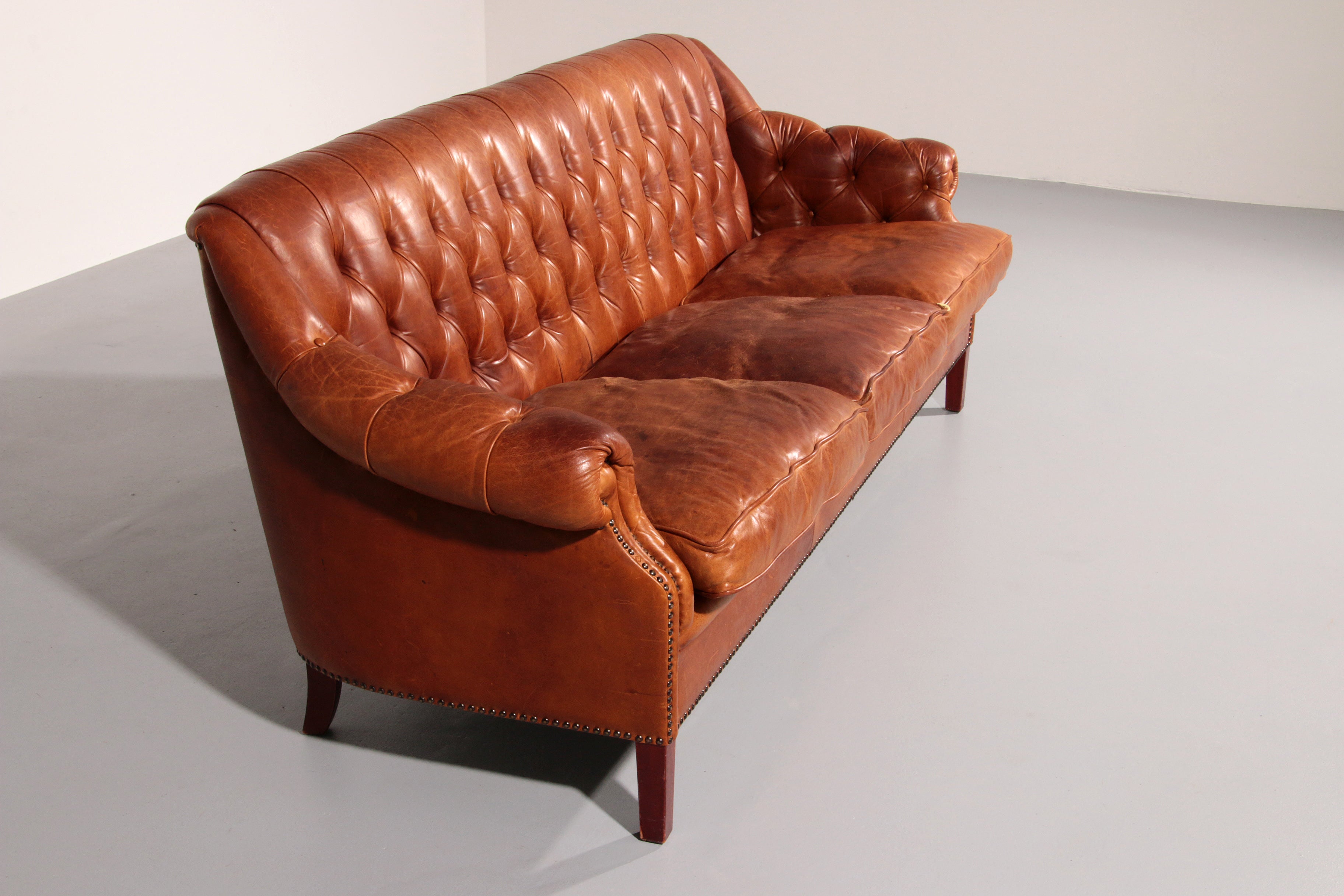 Antiqued Chesterfield Leather Sofa