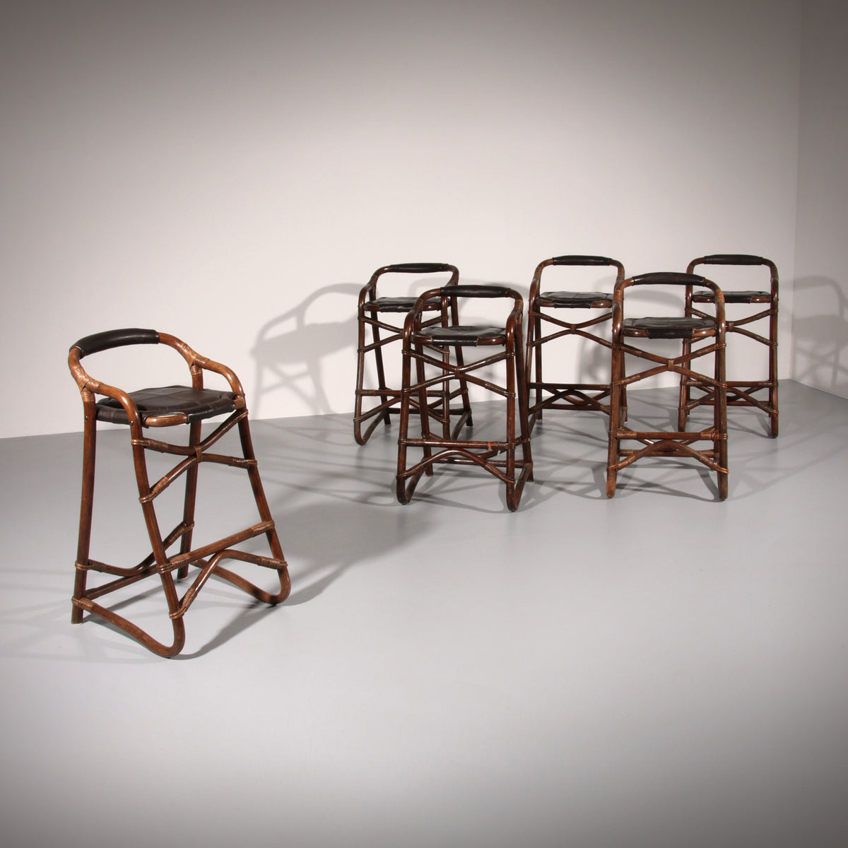 Mid-Century Bamboo Bar Stools Horsnæs Design Denmark,1970