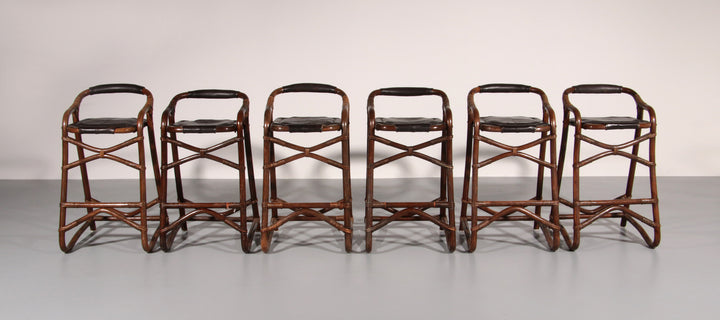Mid-Century Bamboo Bar Stools Horsnæs Design Denmark,1970