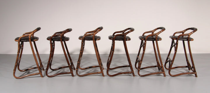 Mid-Century Bamboo Bar Stools Horsnæs Design Denmark,1970