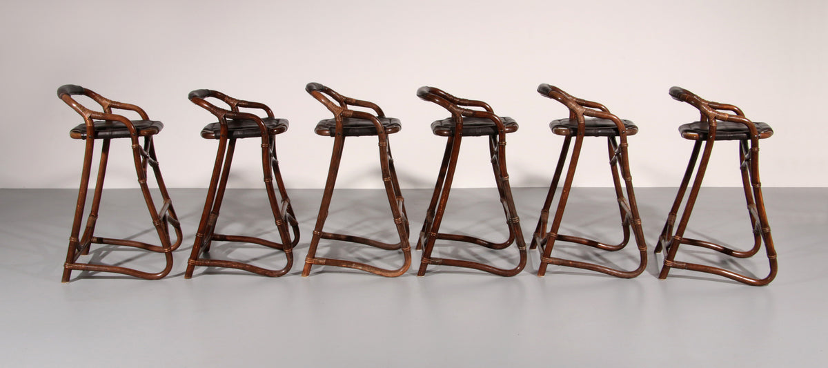 Mid-Century Bamboo Bar Stools Horsnæs Design Denmark,1970