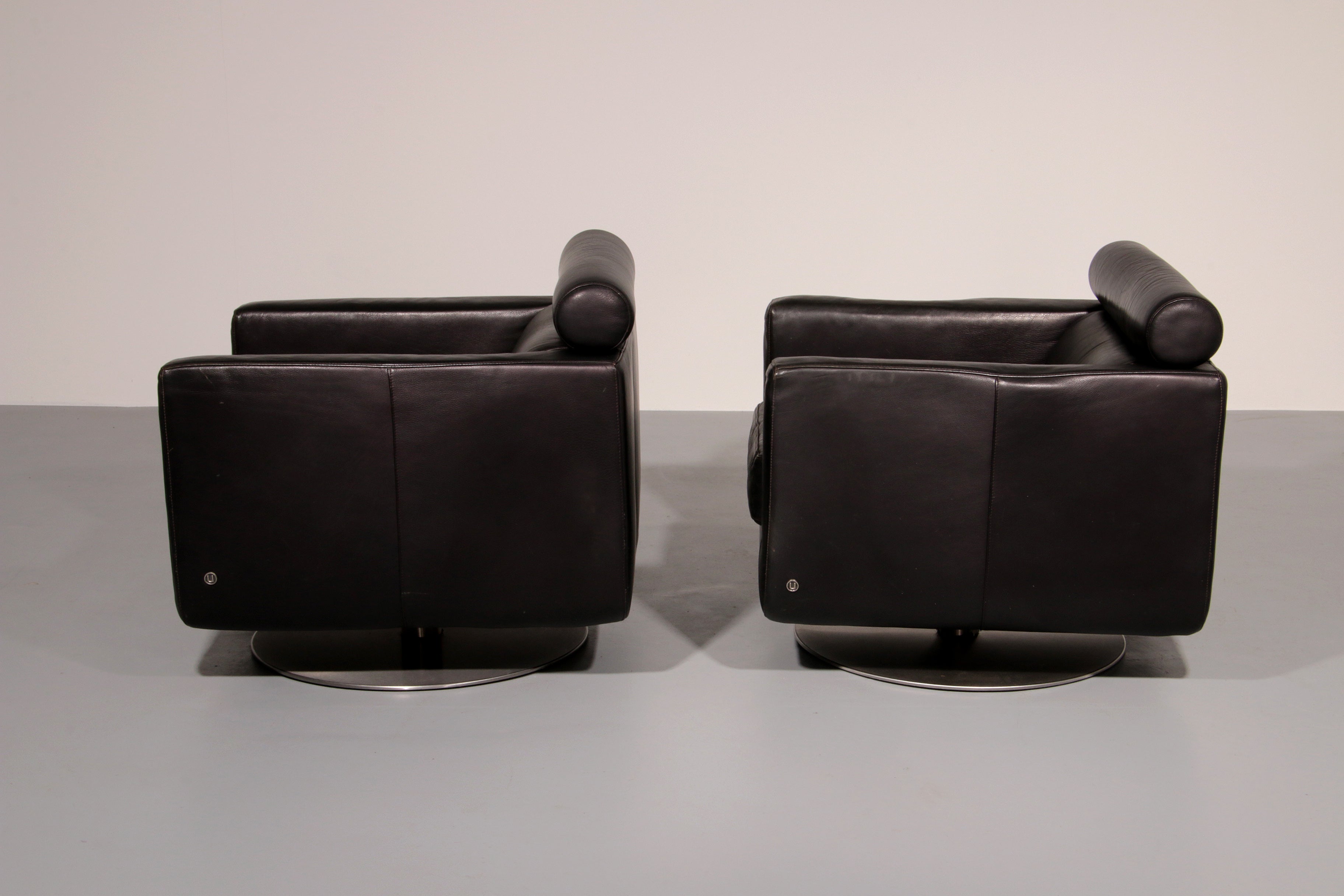 Italian Modern Leather Swivel Lounge Chair Steel by Natuzzi, Italy 1970