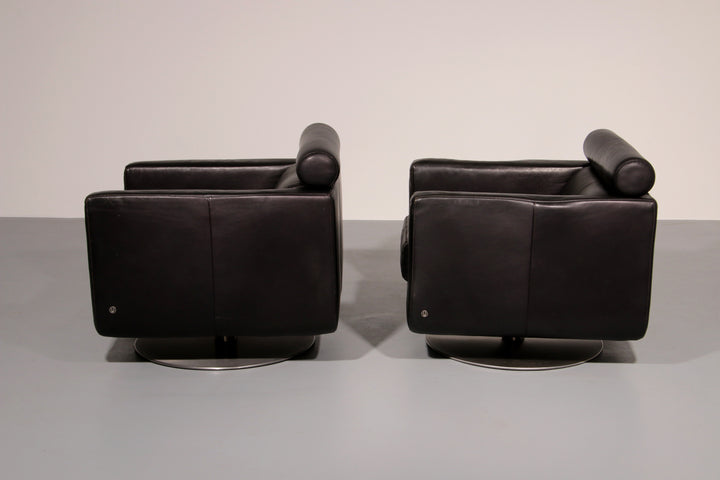 Italian Modern Leather Swivel Lounge Chair Steel by Natuzzi, Italy 1970