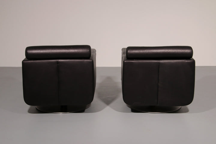 Italian Modern Leather Swivel Lounge Chair Steel by Natuzzi, Italy 1970