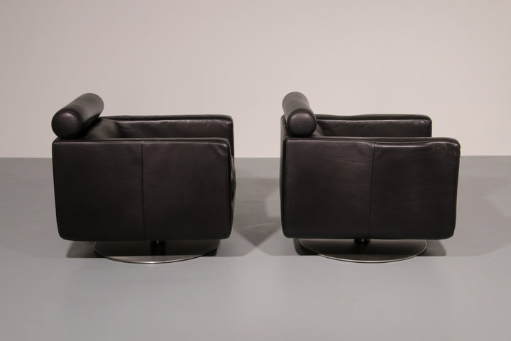 Italian Modern Leather Swivel Lounge Chair Steel by Natuzzi, Italy 1970