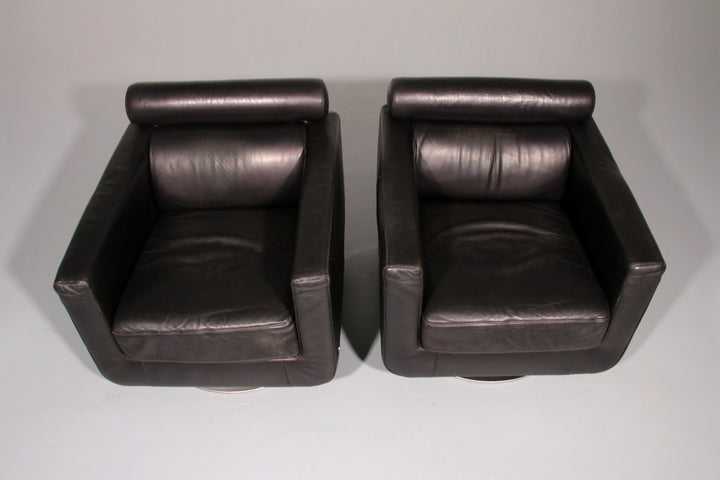 Italian Modern Leather Swivel Lounge Chair Steel by Natuzzi, Italy 1970