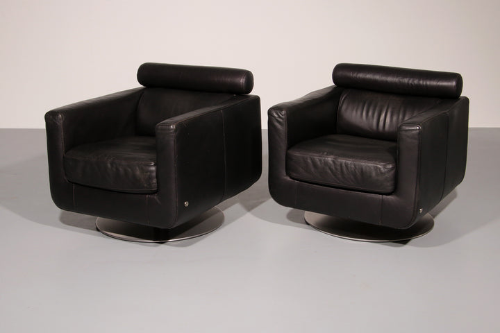 Italian Modern Leather Swivel Lounge Chair Steel by Natuzzi, Italy 1970