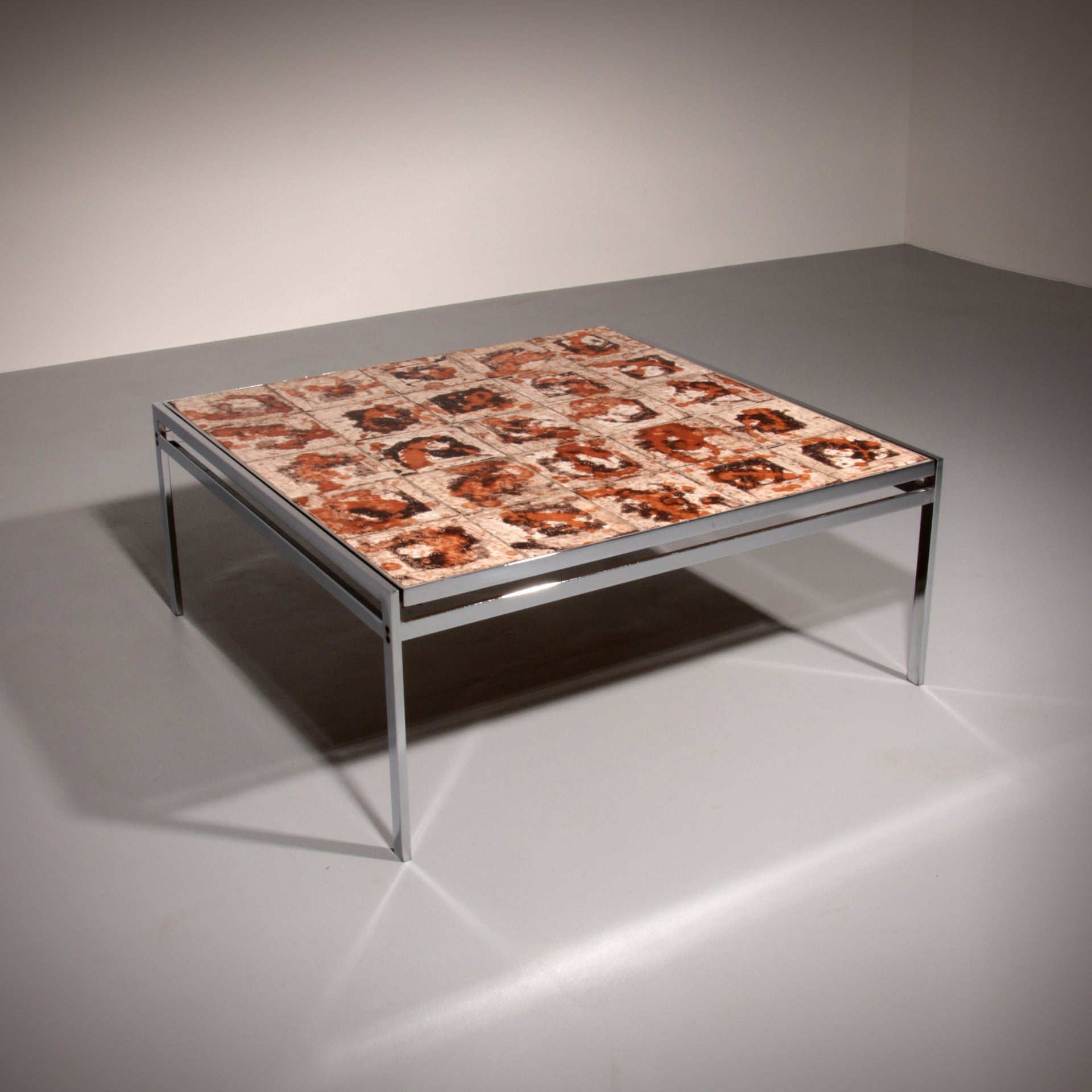 Coffee Table in Chrome-Plated Frame and Ceramic Tiles, Denmark, 1970s