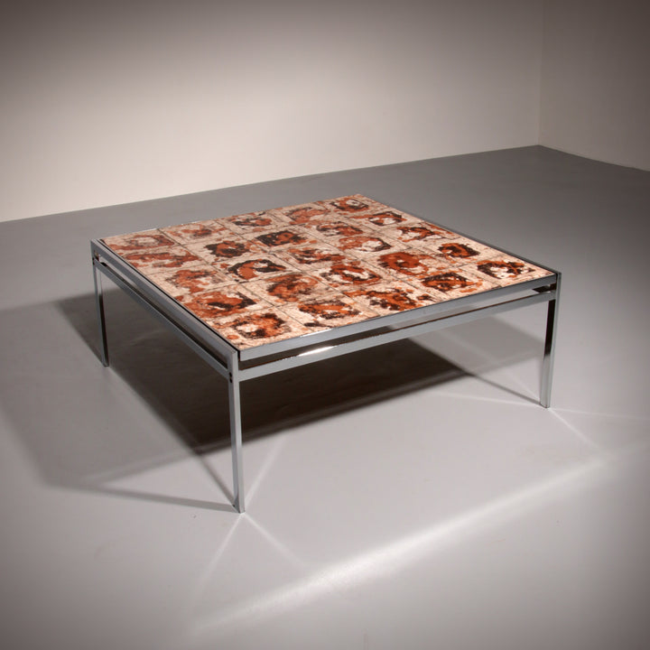 Coffee Table in Chrome-Plated Frame and Ceramic Tiles, Denmark, 1970s