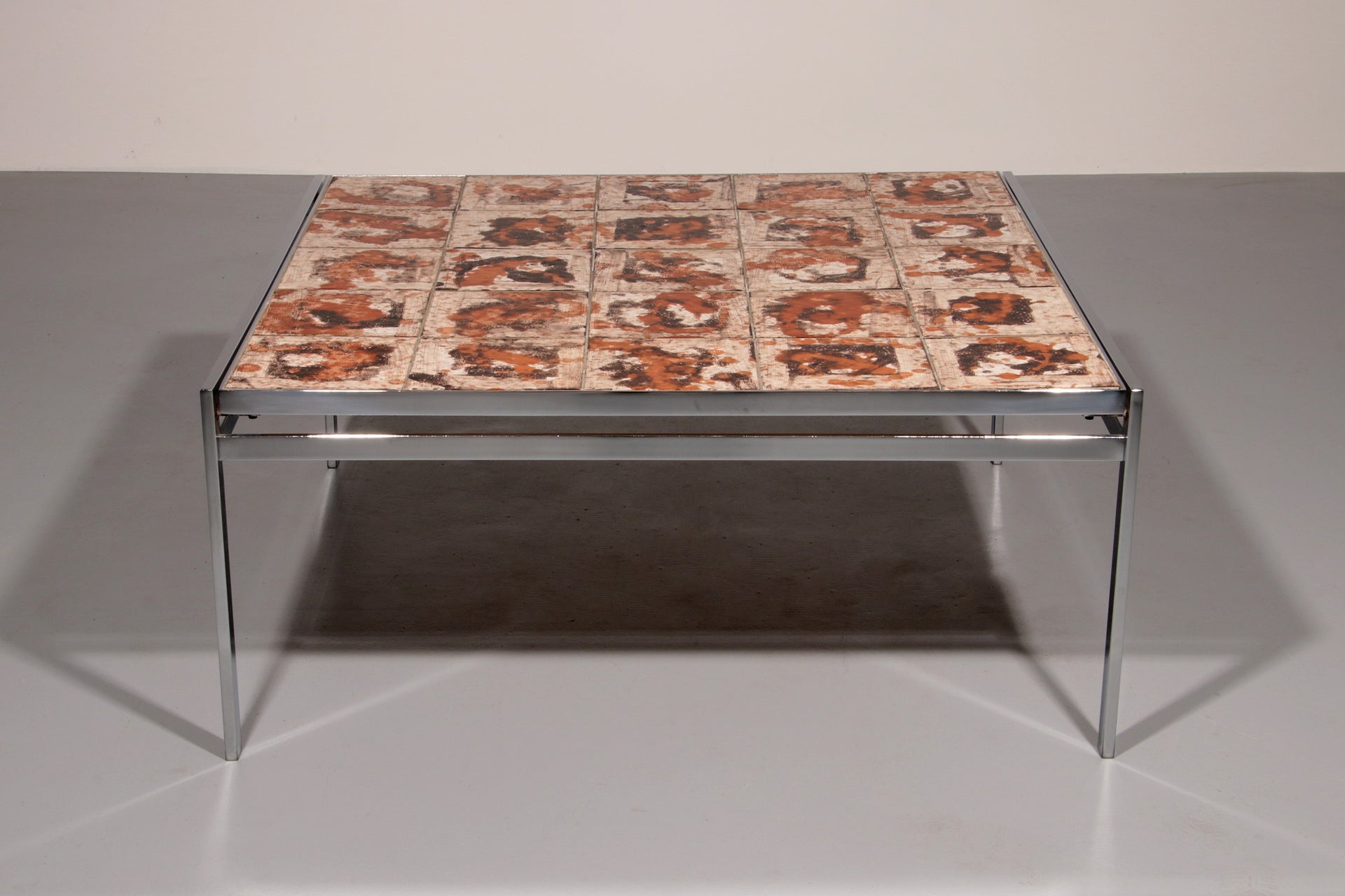 Coffee Table in Chrome-Plated Frame and Ceramic Tiles, Denmark, 1970s