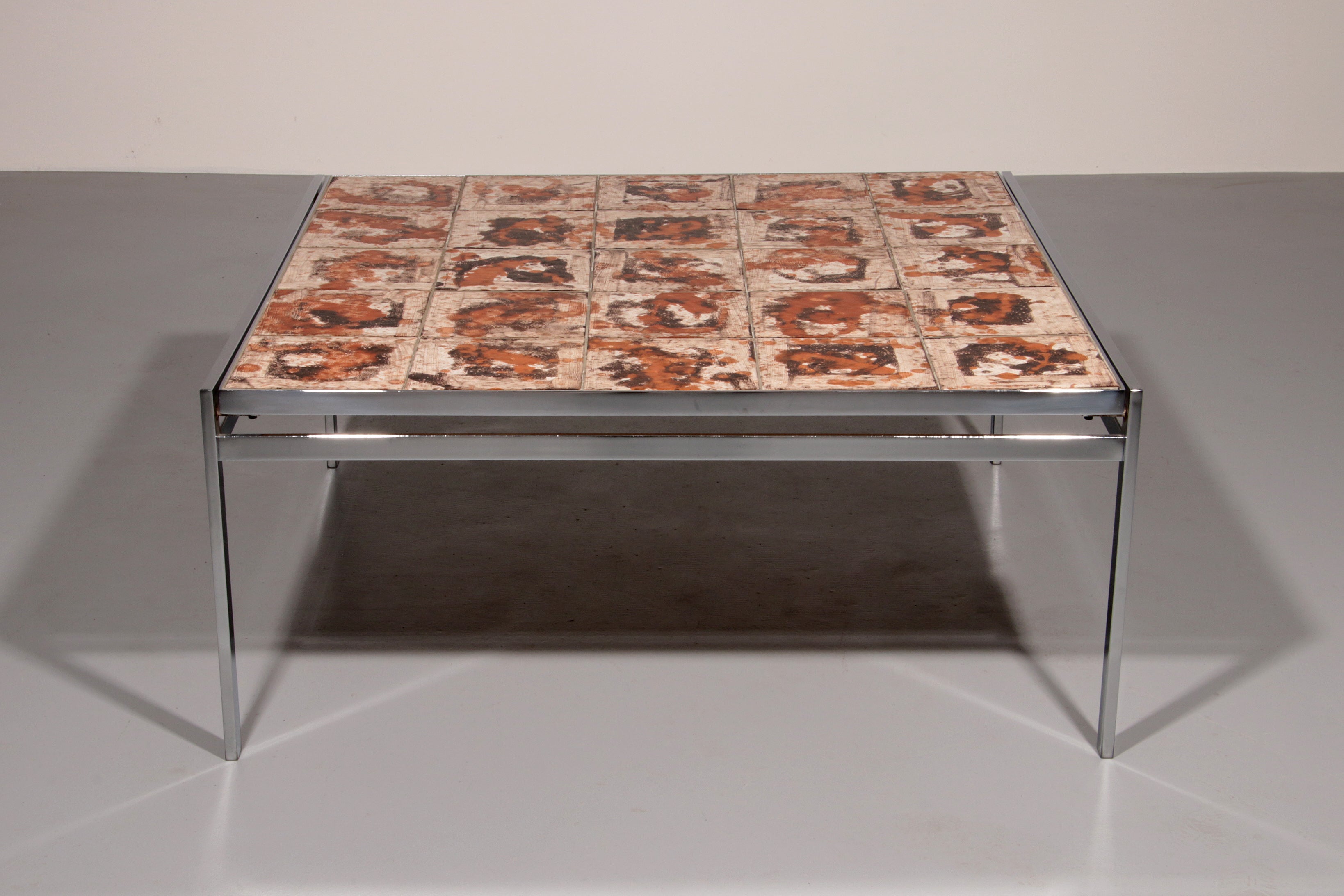 Coffee Table in Chrome-Plated Frame and Ceramic Tiles, Denmark, 1970s