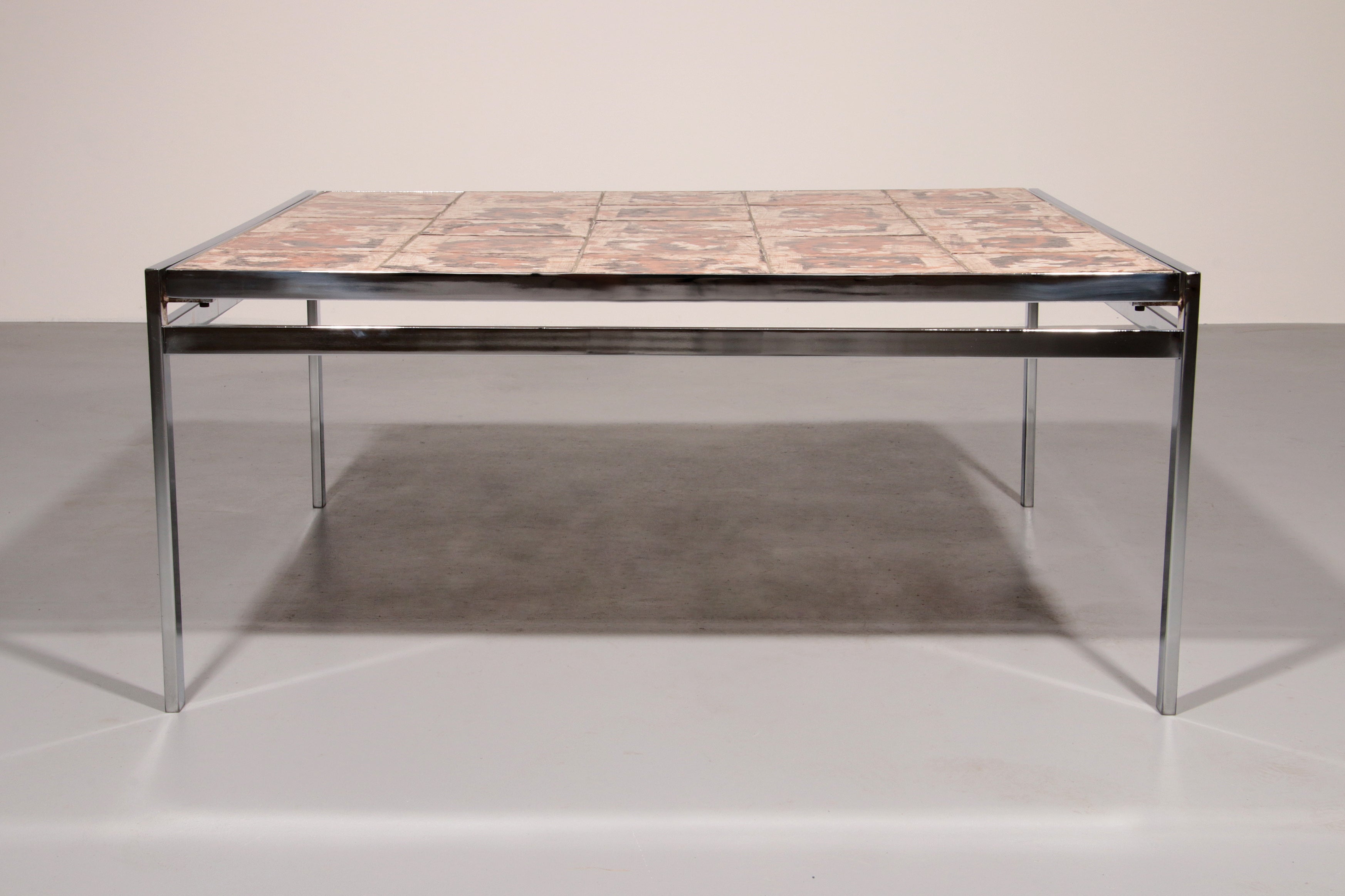 Coffee Table in Chrome-Plated Frame and Ceramic Tiles, Denmark, 1970s