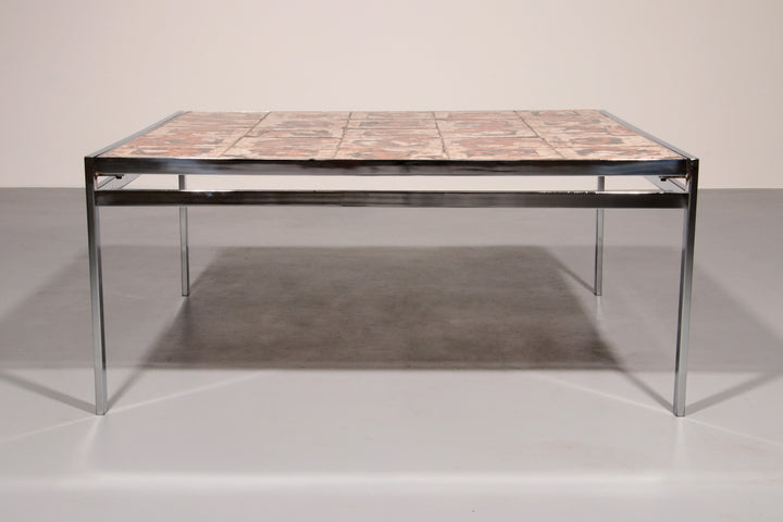 Coffee Table in Chrome-Plated Frame and Ceramic Tiles, Denmark, 1970s