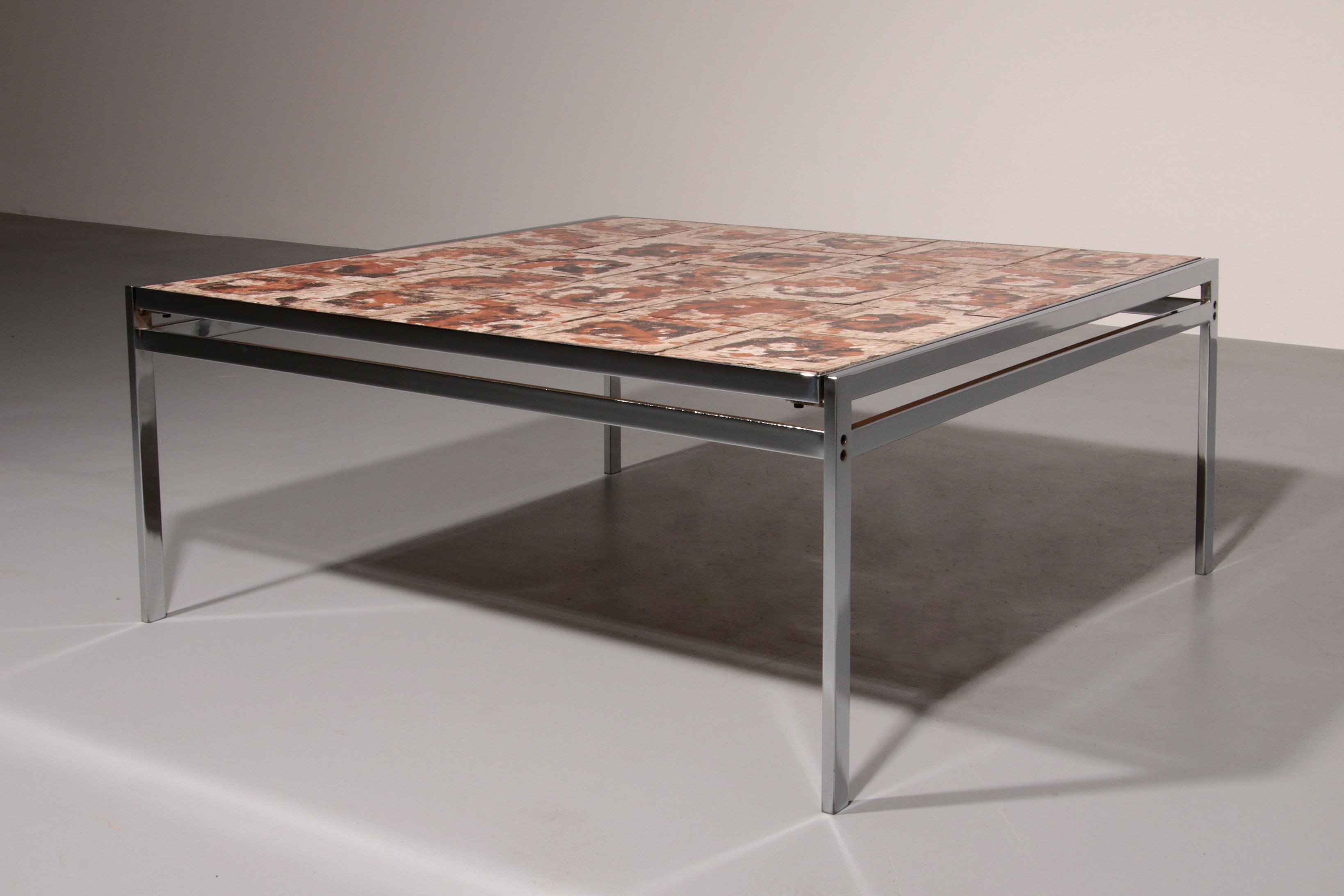 Coffee Table in Chrome-Plated Frame and Ceramic Tiles, Denmark, 1970s