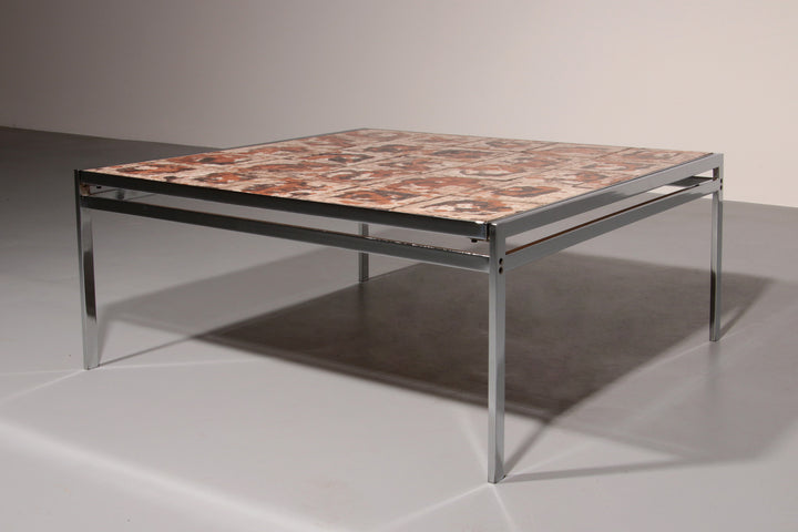 Coffee Table in Chrome-Plated Frame and Ceramic Tiles, Denmark, 1970s
