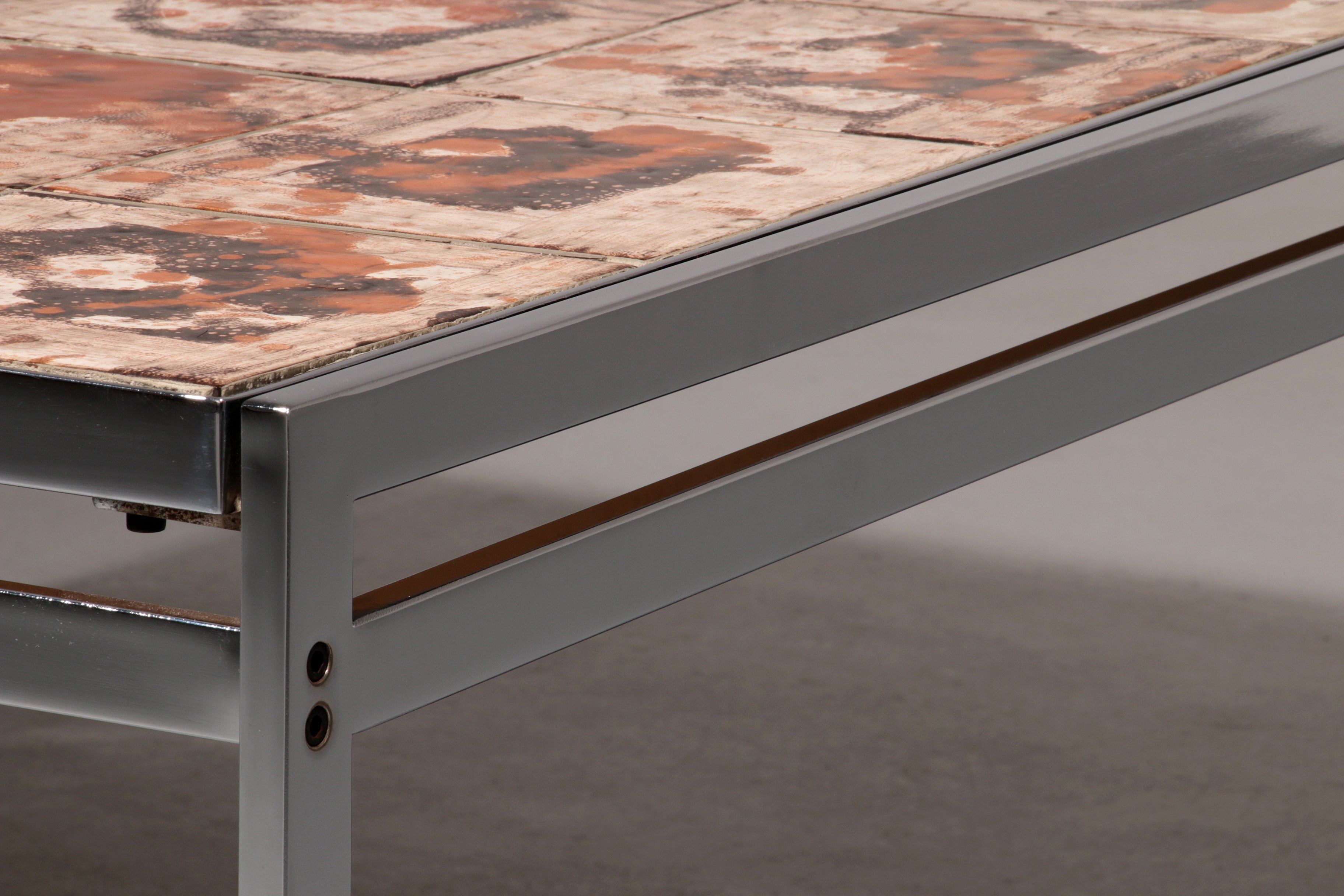 Coffee Table in Chrome-Plated Frame and Ceramic Tiles, Denmark, 1970s