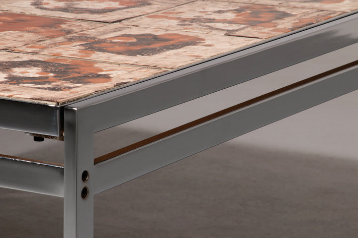 Coffee Table in Chrome-Plated Frame and Ceramic Tiles, Denmark, 1970s