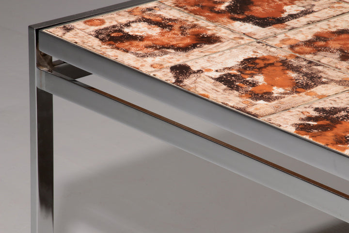 Coffee Table in Chrome-Plated Frame and Ceramic Tiles, Denmark, 1970s