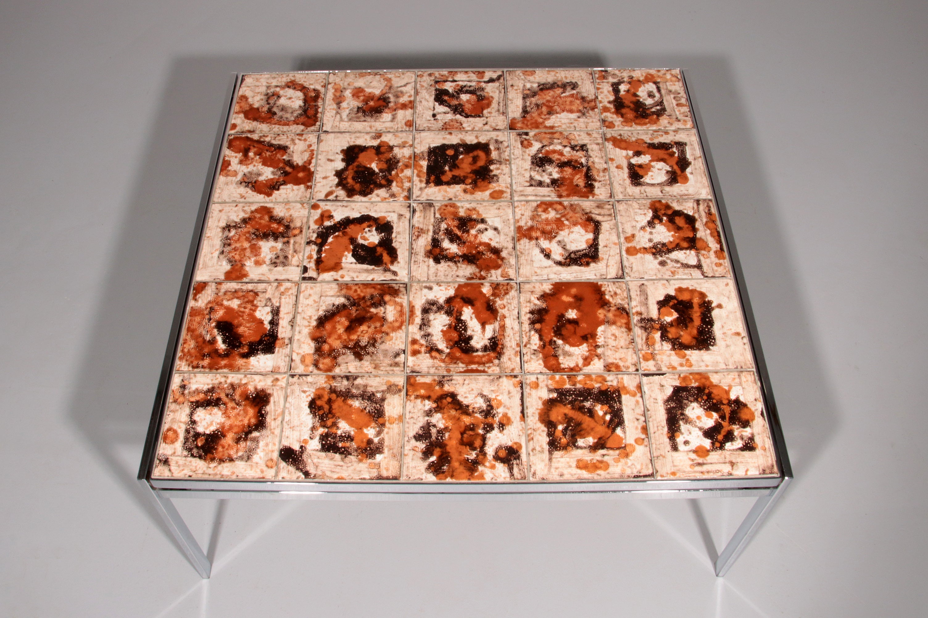 Coffee Table in Chrome-Plated Frame and Ceramic Tiles, Denmark, 1970s