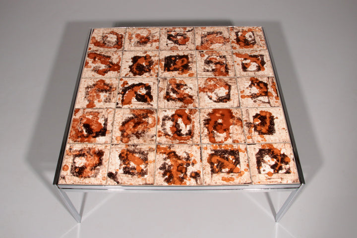 Coffee Table in Chrome-Plated Frame and Ceramic Tiles, Denmark, 1970s
