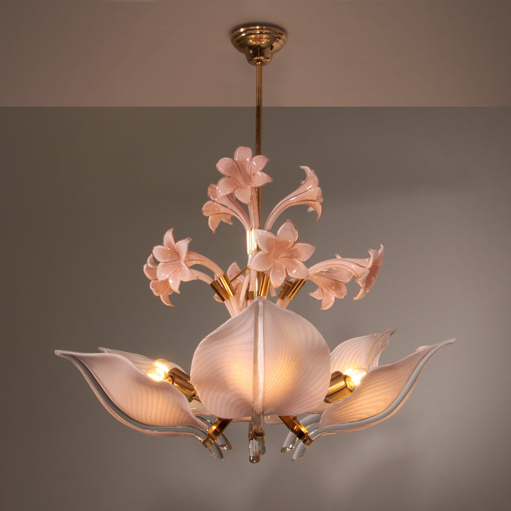 Pink Lily,Spectacular Murano Chandelier by Franco Luce,1970