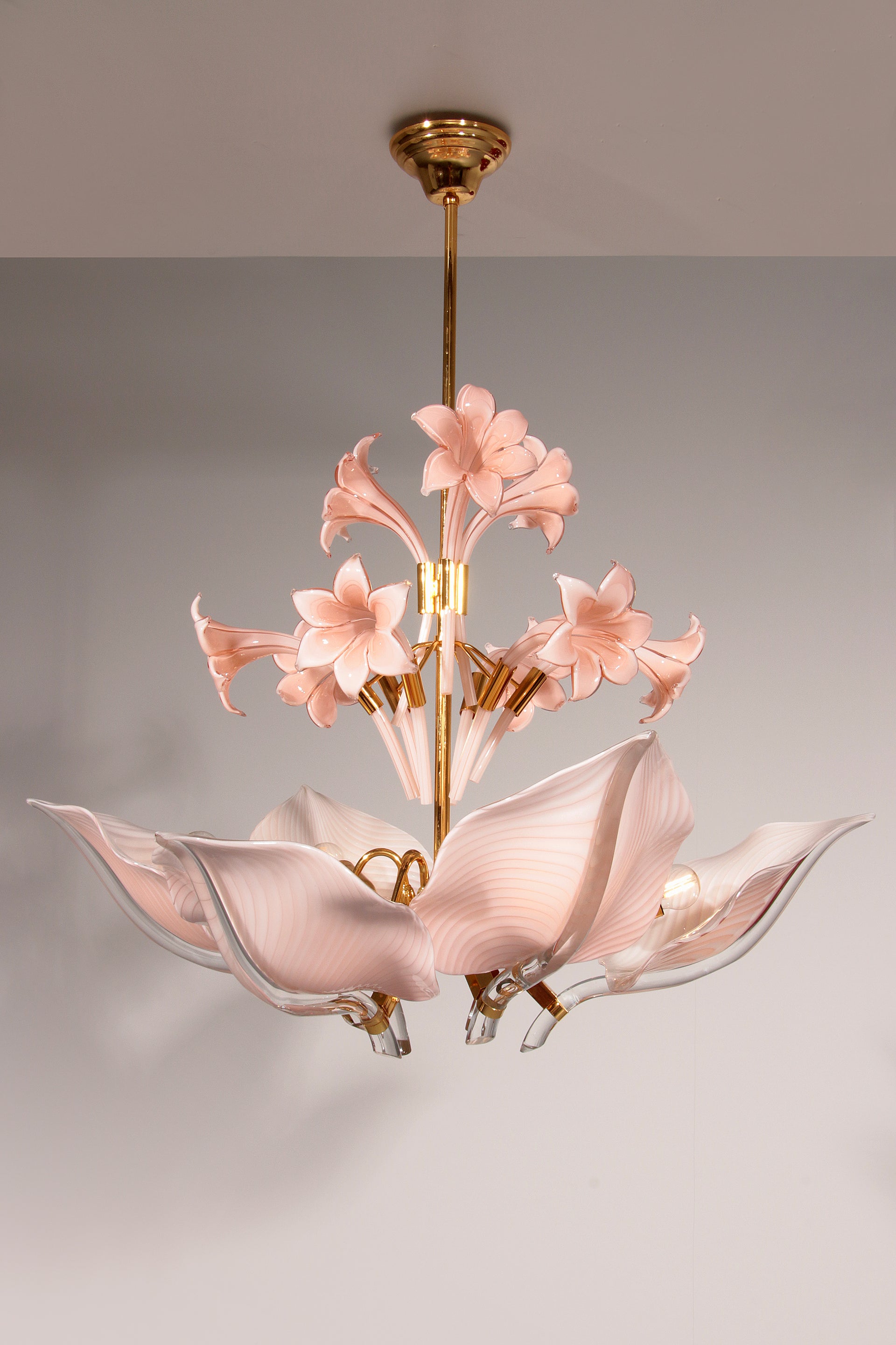 Pink Lily,Spectacular Murano Chandelier by Franco Luce,1970