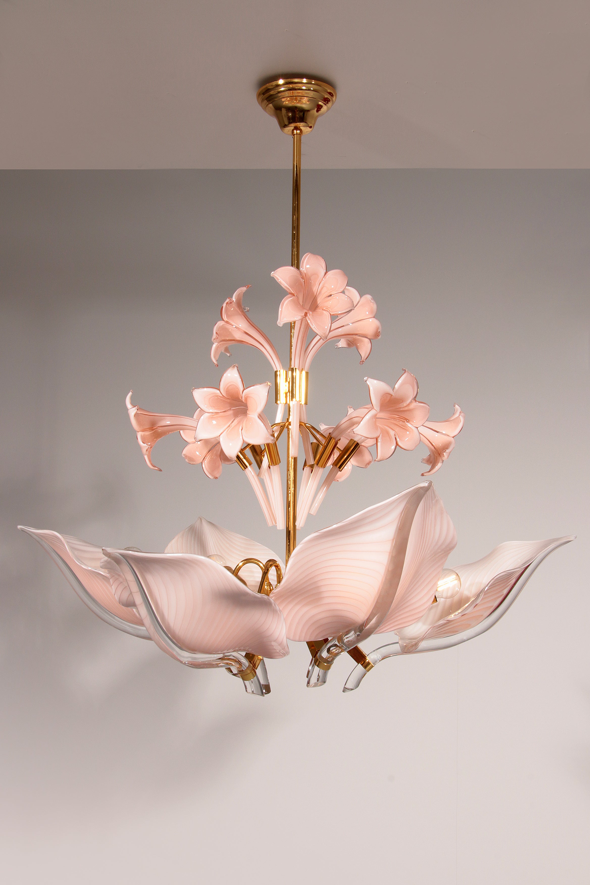 Pink Lily,Spectacular Murano Chandelier by Franco Luce,1970