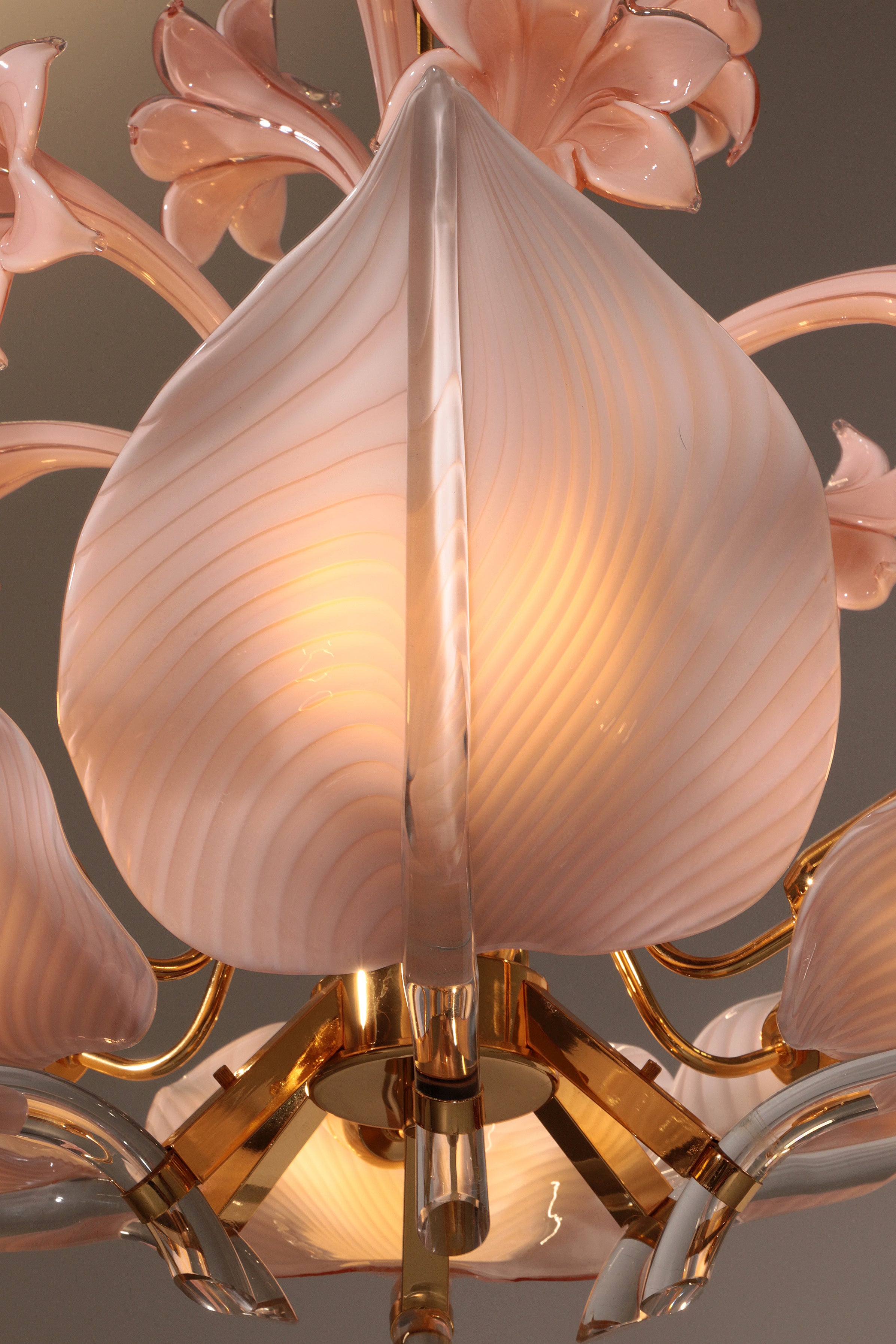 Pink Lily,Spectacular Murano Chandelier by Franco Luce,1970
