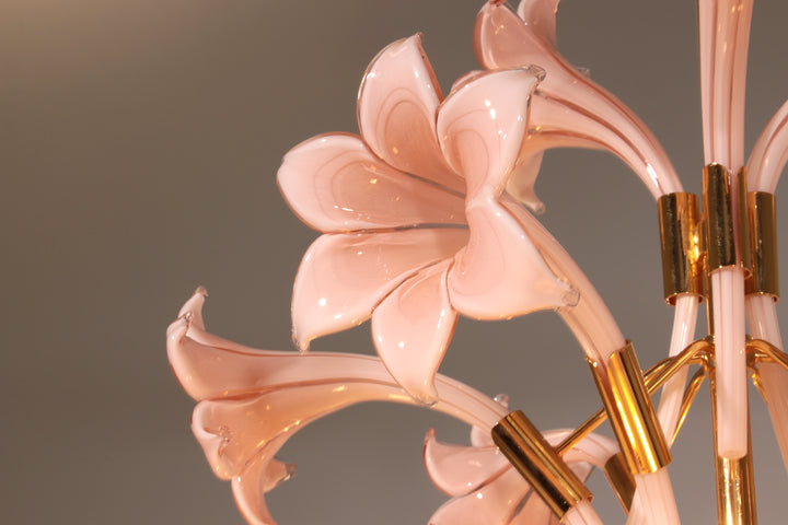 Pink Lily,Spectacular Murano Chandelier by Franco Luce,1970
