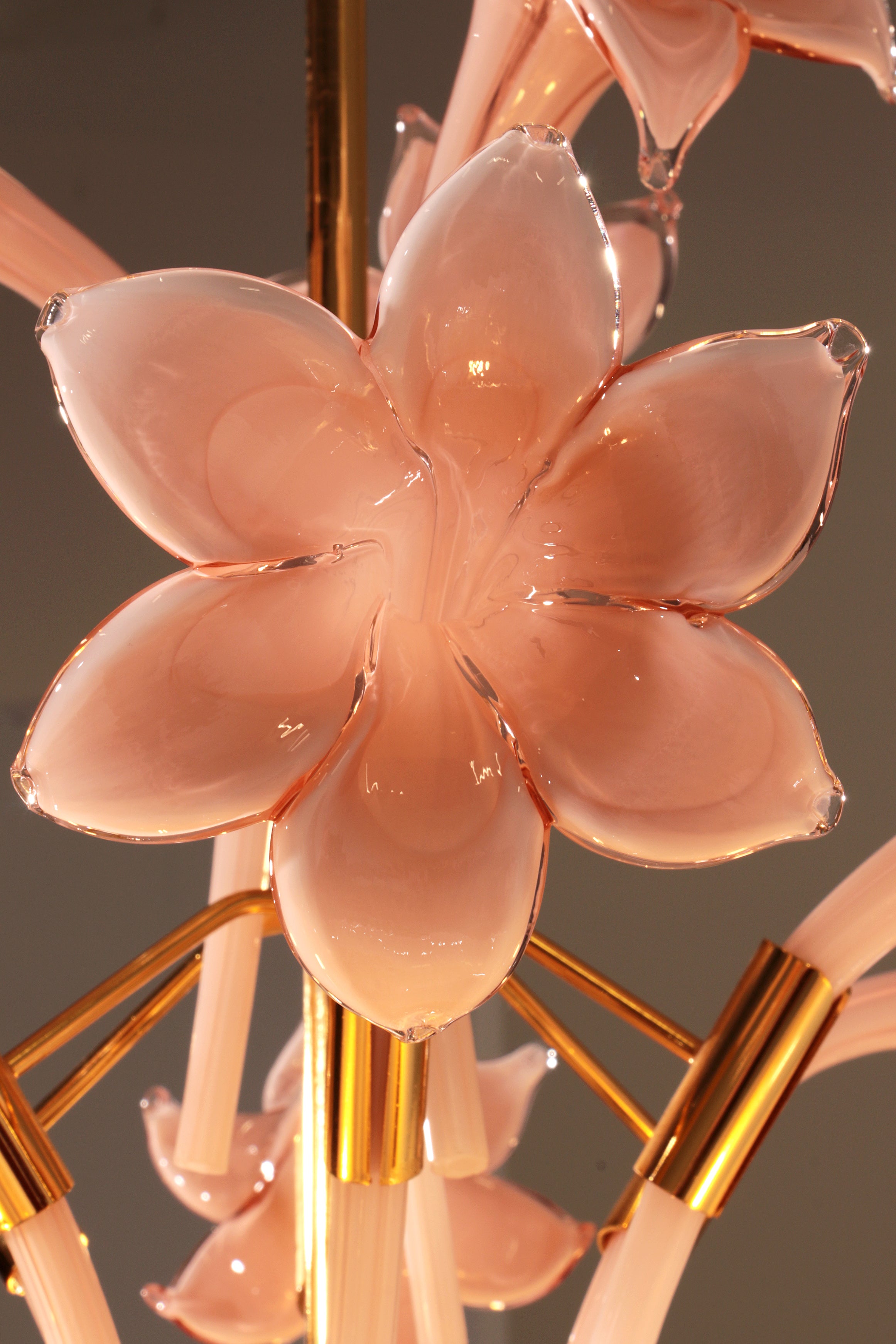 Pink Lily,Spectacular Murano Chandelier by Franco Luce,1970