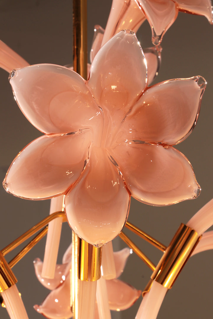 Pink Lily,Spectacular Murano Chandelier by Franco Luce,1970